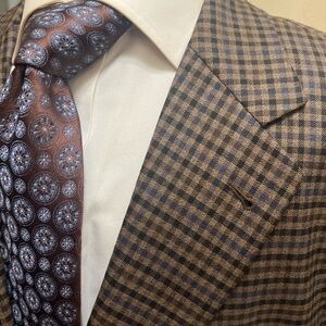 Joseph Abboud Gingham Check Sport Coat Blazer Brown Men 46R